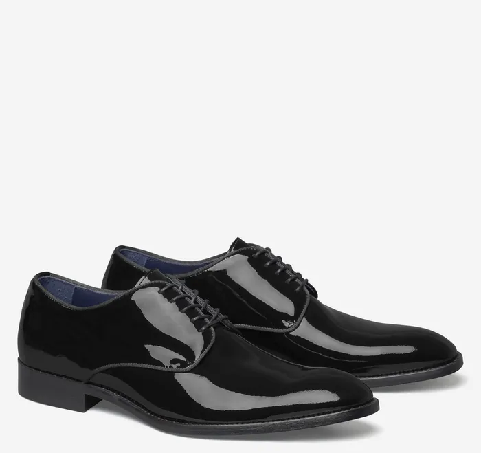 Johnston and Murphy LaceUps Men Kinser Plain Toe Black Italian Patent Calfskin