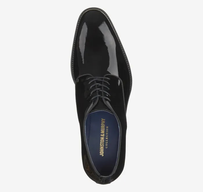 Johnston and Murphy LaceUps Men Kinser Plain Toe Black Italian Patent Calfskin Johnston and Murphy LaceUps Men Kinser Plain Toe Black Italian Patent Calfskin