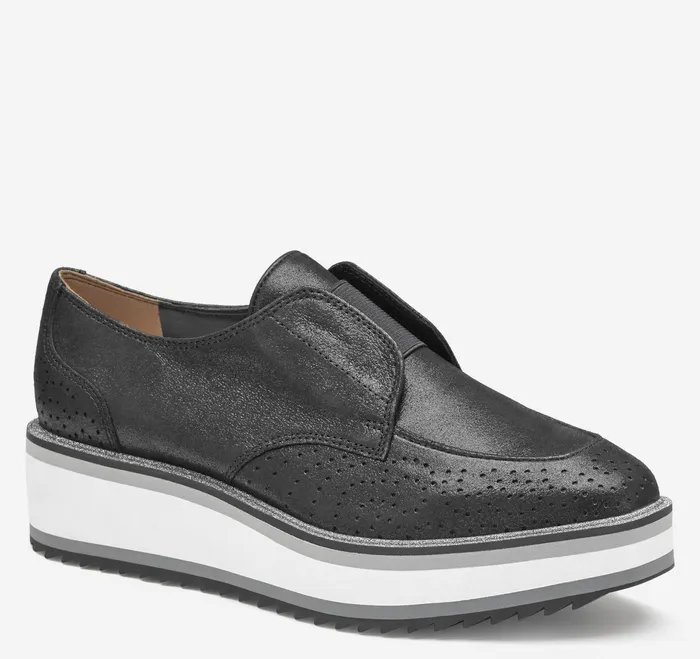 Johnston and Murphy Mules and Loafers Women Gracelyn Gore Oxford Black Metallic Kid Suede Johnston and Murphy Mules and Loafers Women Gracelyn Gore Oxford Black Metallic Kid Suede