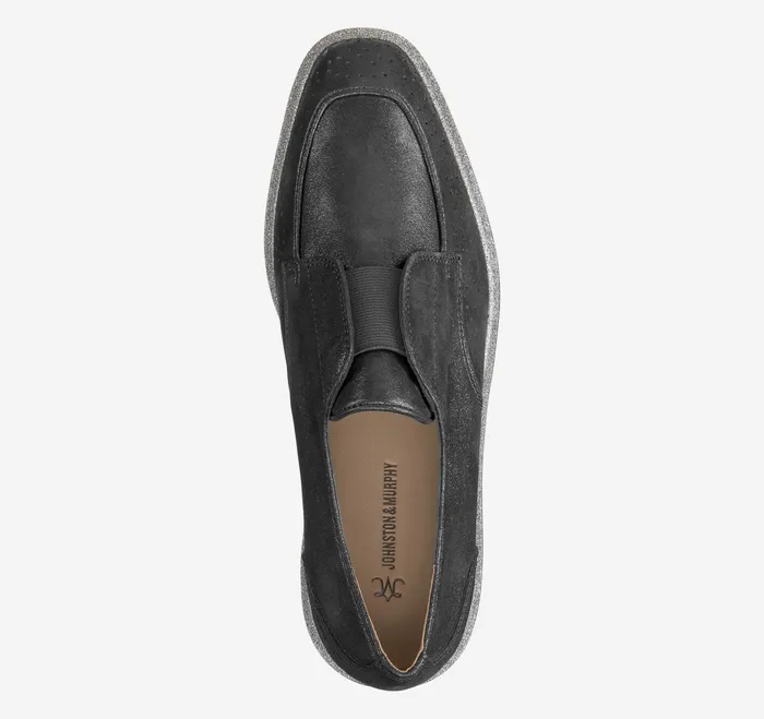 Johnston and Murphy Mules and Loafers Women Gracelyn Gore Oxford Black Metallic Kid Suede Johnston and Murphy Mules and Loafers Women Gracelyn Gore Oxford Black Metallic Kid Suede
