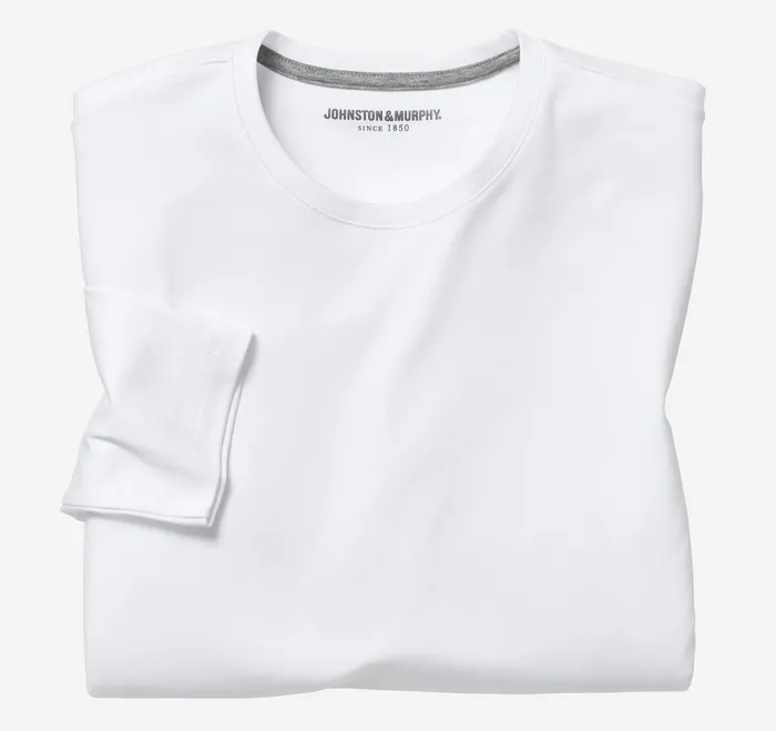 Johnston and Murphy Polos and Tees Men Essential LongSleeve Tee White
