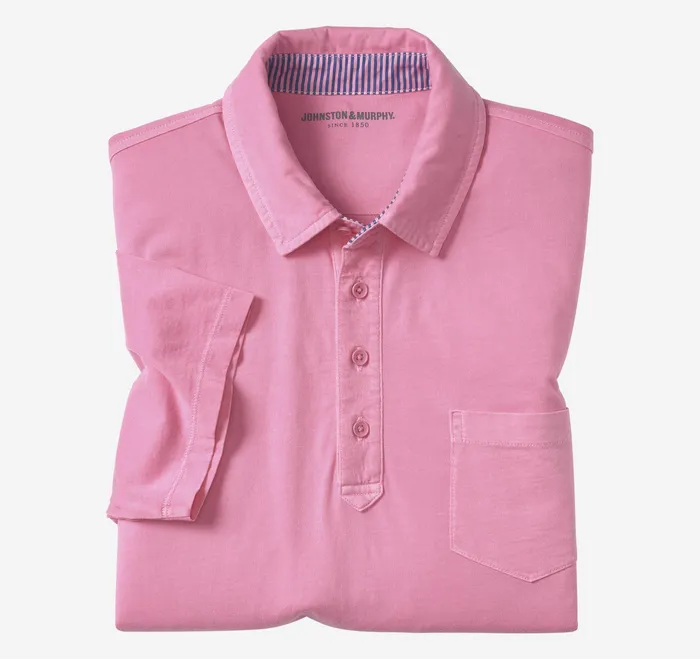 Johnston and Murphy Polos and Tees Men Garment Dyed Polo Pink
