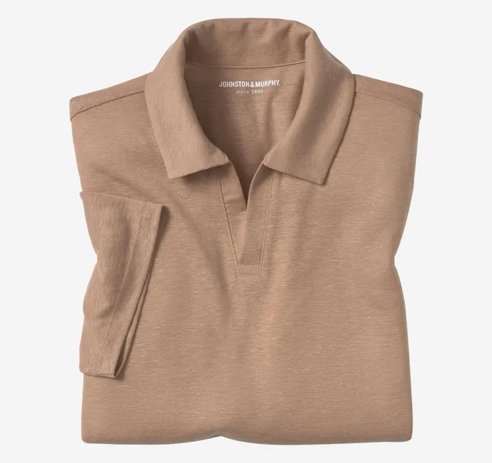Johnston and Murphy Polos and Tees Men LinenBlend VNeck Polo Melon