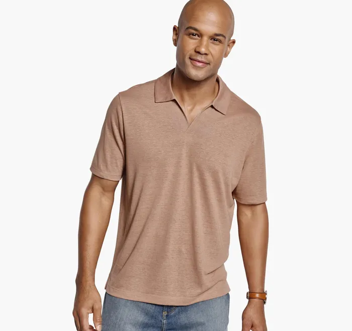 Johnston and Murphy Polos and Tees Men LinenBlend VNeck Polo Melon