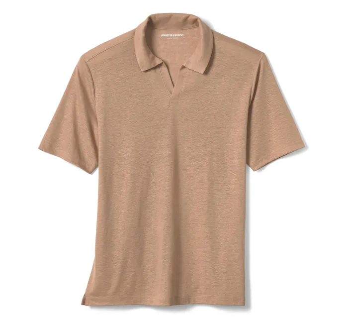 Johnston and Murphy Polos and Tees Men LinenBlend VNeck Polo Melon