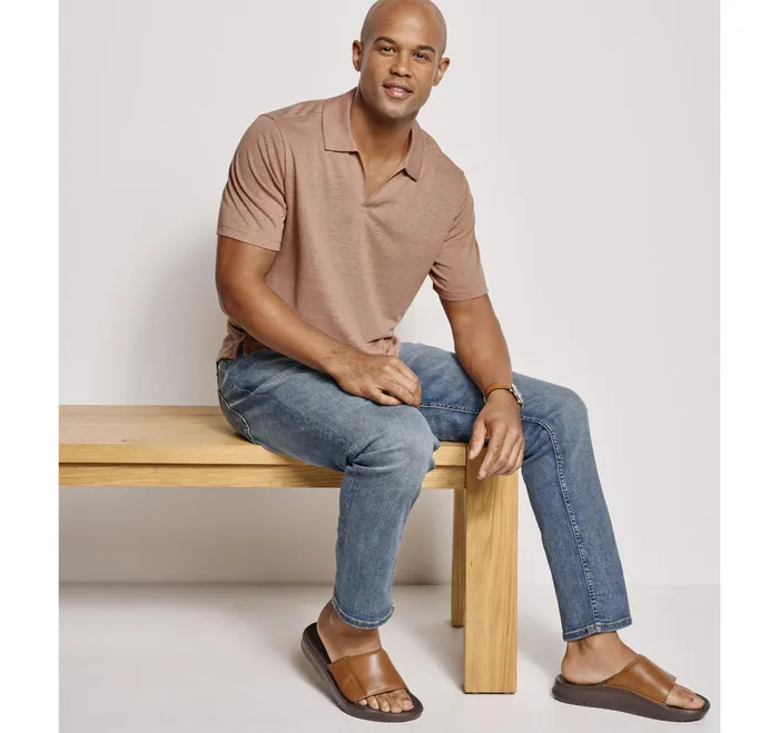 Johnston and Murphy Polos and Tees Men LinenBlend VNeck Polo Melon