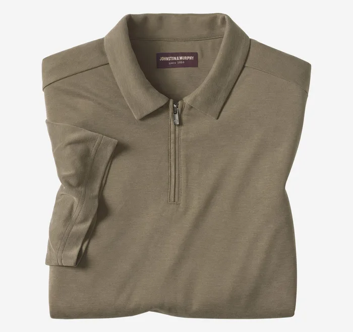 Johnston and Murphy Polos and Tees Men Vintage Birdseye Zip Polo Olive