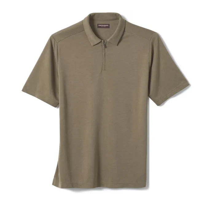 Johnston and Murphy Polos and Tees Men Vintage Birdseye Zip Polo Olive