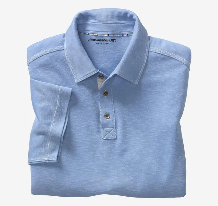 Johnston and Murphy Polos and Tees Men Vintage Slub Polo Light Blue