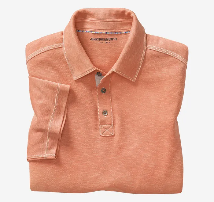 Johnston and Murphy Polos and Tees Men Vintage Slub Polo Orange