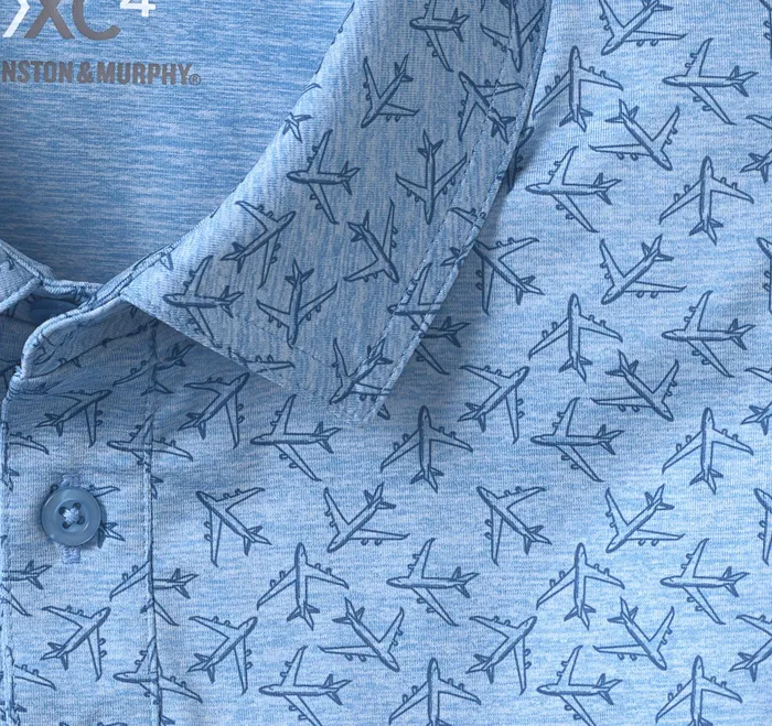 Johnston and Murphy Polos and Tees Men Xc4 Performance Polo Blue Tonal Airplane Johnston and Murphy Polos and Tees Men Xc4 Performance Polo Blue Tonal Airplane