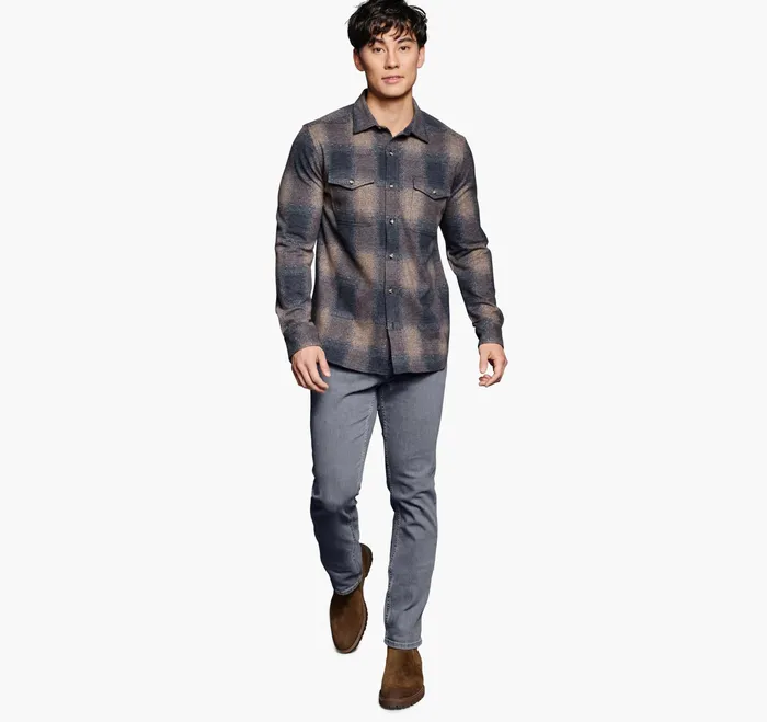 Johnston and Murphy Shirts Men Brushed ButtonFront Knit Brown Boxed Plaid