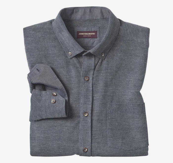 Johnston and Murphy Shirts Men Corduroy Shirt Navy Textured