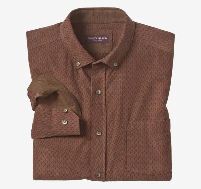 Johnston and Murphy Shirts Men Corduroy Shirt Rust Overdyed Print