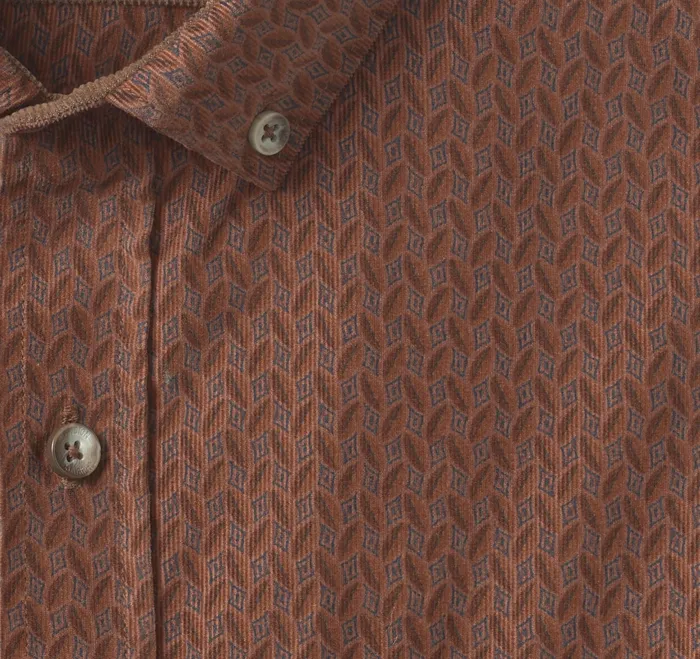 Johnston and Murphy Shirts Men Corduroy Shirt Rust Overdyed Print