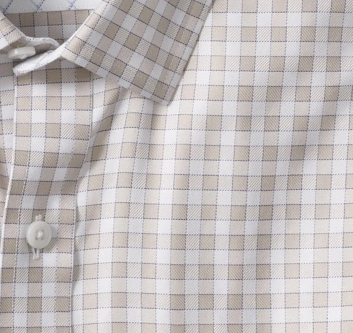 Johnston and Murphy Shirts Men NonIron Dress Shirt Tan Twill Gingham