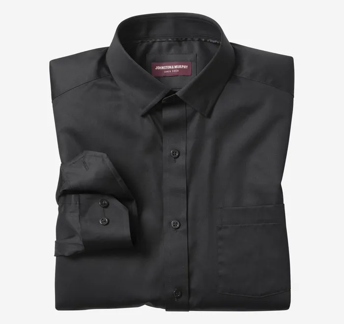 Johnston and Murphy Shirts Men Premium Cotton Shirts Black Sateen Poplin