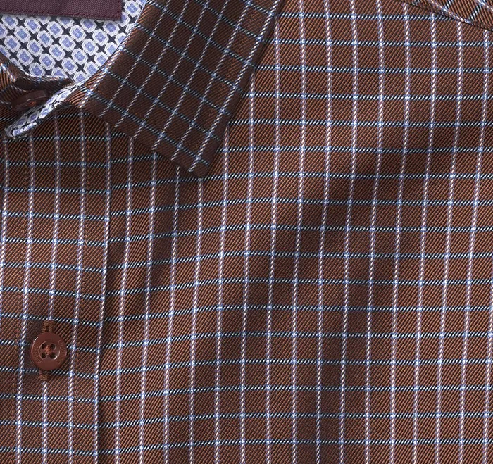 Johnston and Murphy Shirts Men Premium Cotton Shirts Rust Twill Windowpane