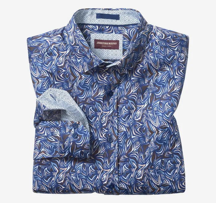 Johnston and Murphy Shirts Men Printed Cotton Shirt Bluebrown Abstract Angles
