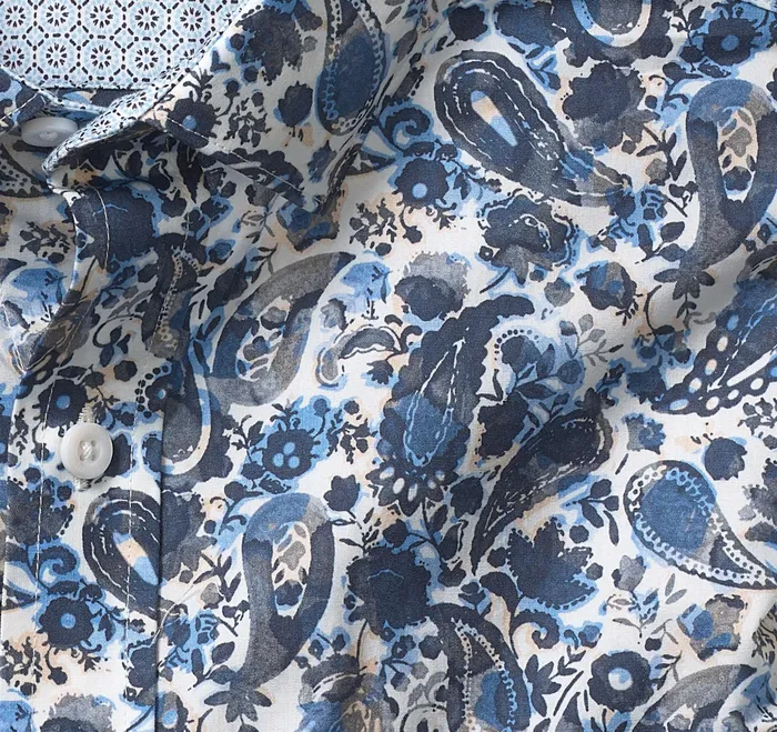 Johnston and Murphy Shirts Men Printed Cotton Shirt Blue Watercolor Paisley