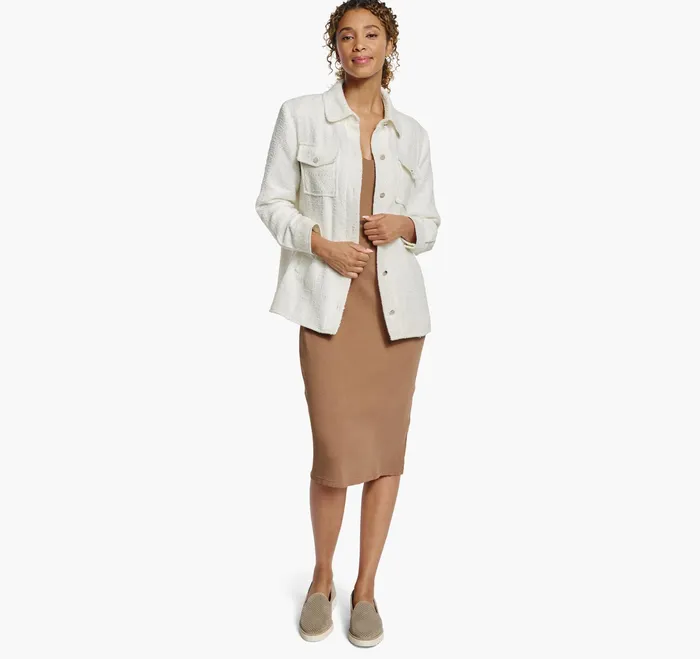 Johnston and Murphy Shirts Sweaters and Blazers Women Boucle Shirt Jacket White Johnston and Murphy Shirts Sweaters and Blazers Women Boucle Shirt Jacket White