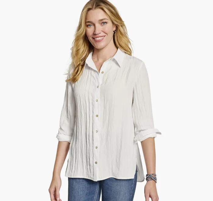 Johnston and Murphy Shirts Sweaters and Blazers Women Crinkle ButtonFront Shirt White
