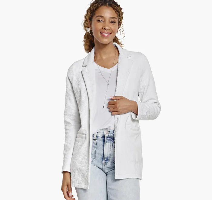 Johnston and Murphy Shirts Sweaters and Blazers Women Crinkle Knit Jacquard Blazer White