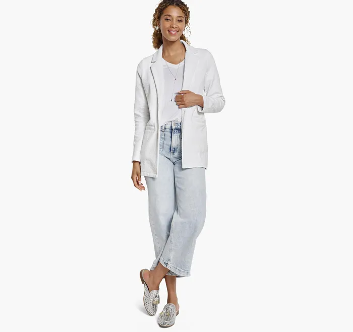 Johnston and Murphy Shirts Sweaters and Blazers Women Crinkle Knit Jacquard Blazer White Johnston and Murphy Shirts Sweaters and Blazers Women Crinkle Knit Jacquard Blazer White