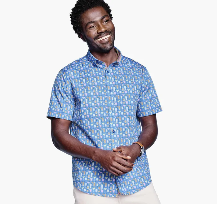 Johnston and Murphy ShortSleeve Shirts Men Printed Cotton ShortSleeve Shirt Blue Cocktail
