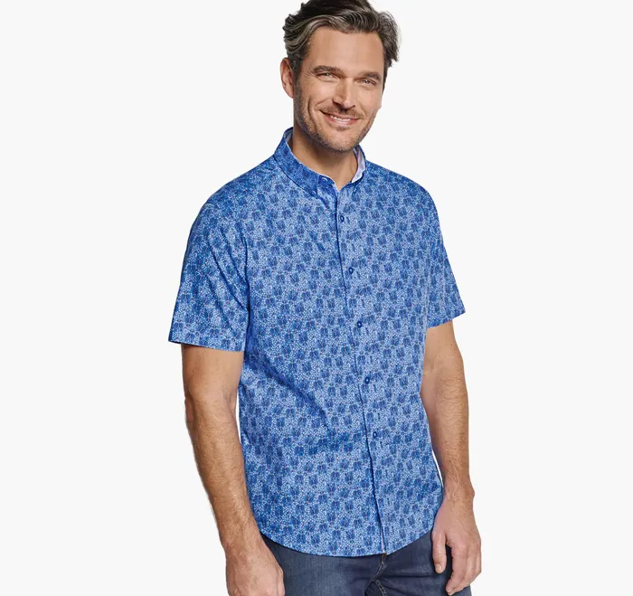 Johnston and Murphy ShortSleeve Shirts Men Printed Cotton ShortSleeve Shirt Blue Lobster