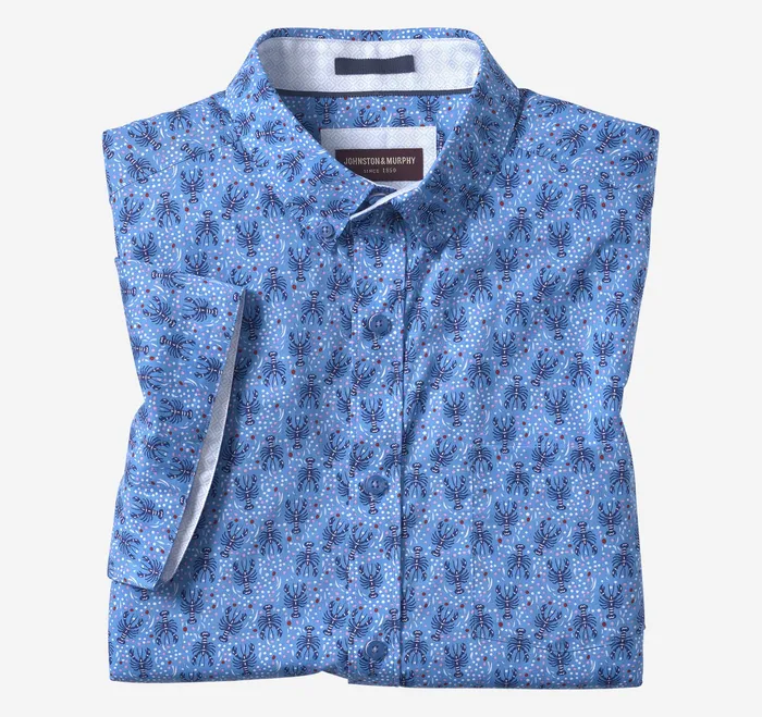 Johnston and Murphy ShortSleeve Shirts Men Printed Cotton ShortSleeve Shirt Blue Lobster Johnston and Murphy ShortSleeve Shirts Men Printed Cotton ShortSleeve Shirt Blue Lobster