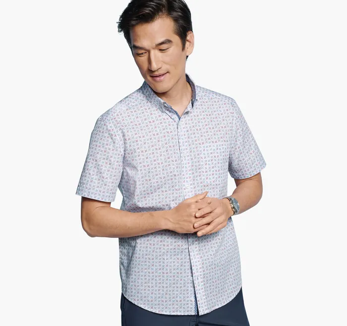 Johnston and Murphy ShortSleeve Shirts Men Printed Cotton ShortSleeve Shirt White Flying Airplane