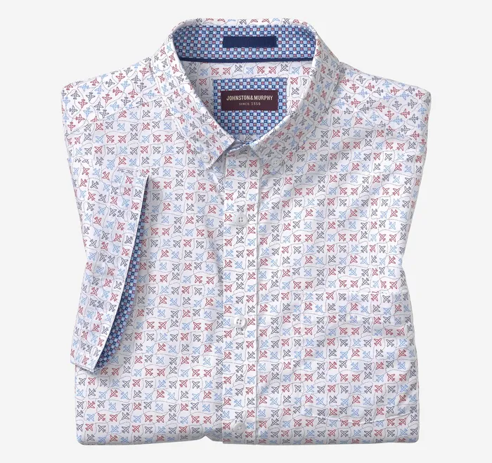 Johnston and Murphy ShortSleeve Shirts Men Printed Cotton ShortSleeve Shirt White Flying Airplane Johnston and Murphy ShortSleeve Shirts Men Printed Cotton ShortSleeve Shirt White Flying Airplane