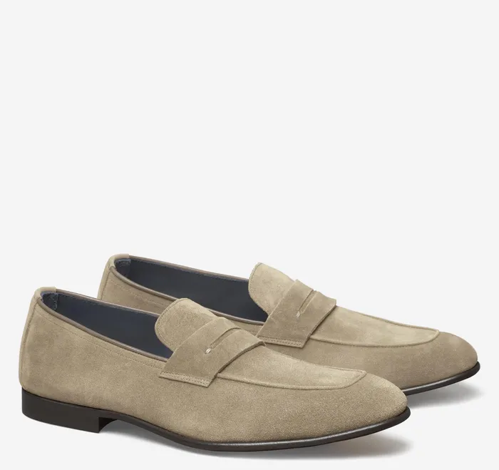 Johnston and Murphy SlipOns and Loafers Men Taylor Penny Loafer Taupe Italian Suede