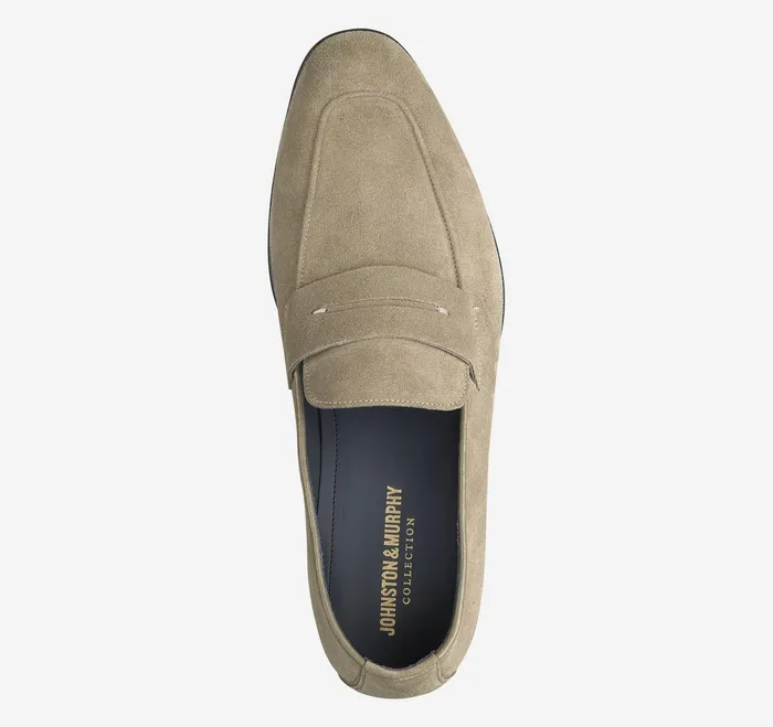 Johnston and Murphy SlipOns and Loafers Men Taylor Penny Loafer Taupe Italian Suede Johnston and Murphy SlipOns and Loafers Men Taylor Penny Loafer Taupe Italian Suede