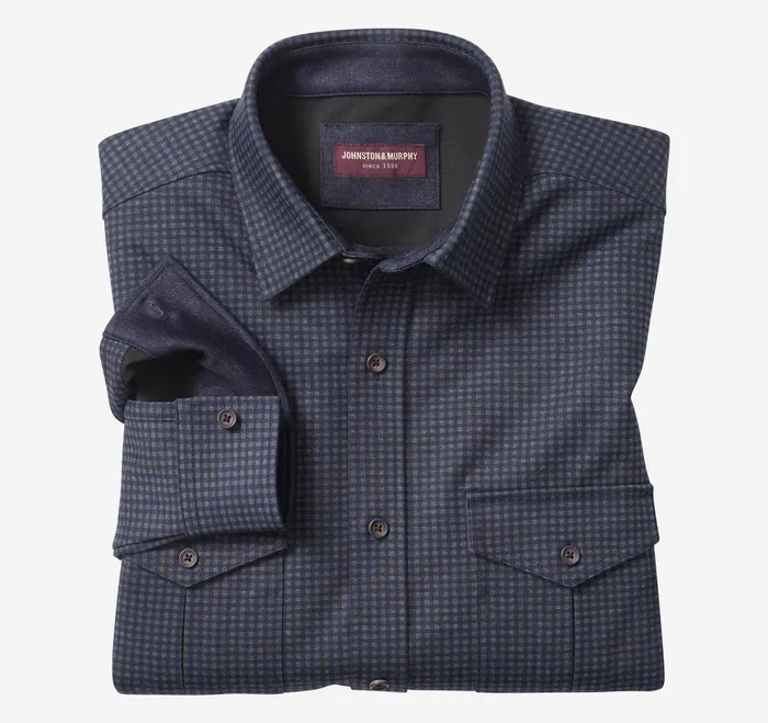 Johnston and Murphy Sweaters and Knits Men ButtonFront Knits Navy Mini Gingham