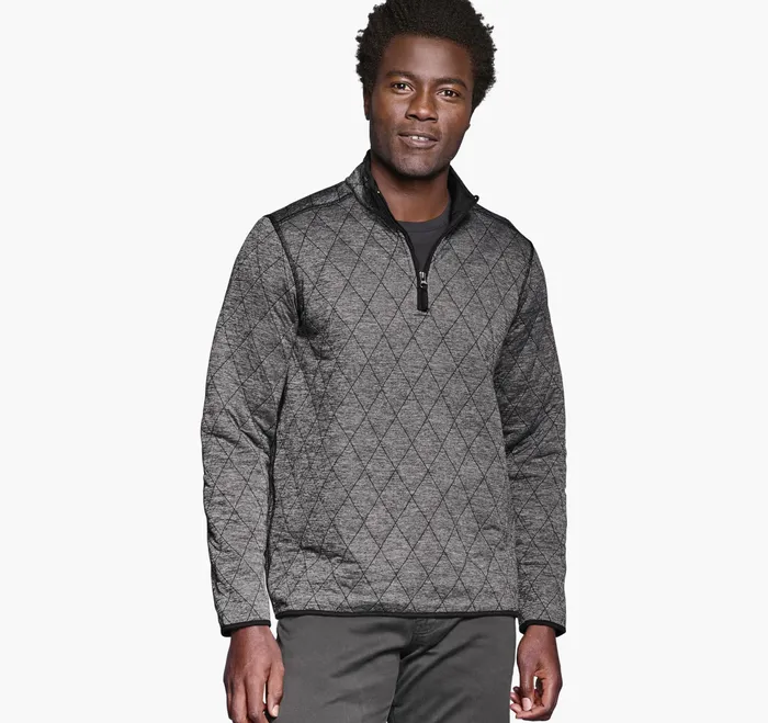 Johnston and Murphy Sweaters and Knits Men Diamond Quilt QuarterZip Charcoal Heather