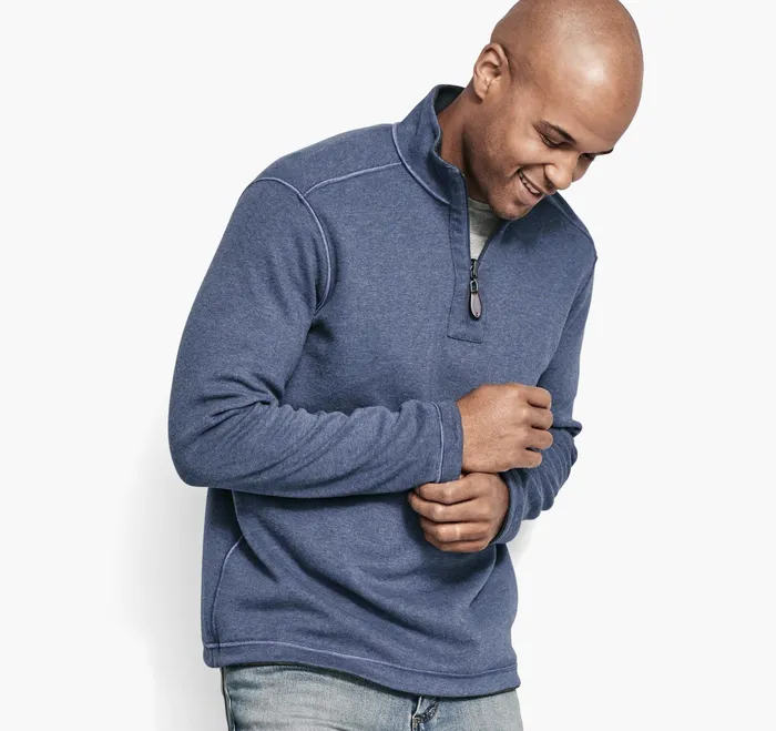 Johnston and Murphy Sweaters and Knits Men Reversible Solid QuarterZip Bluelight Gray