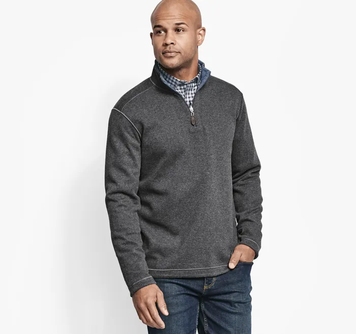 Johnston and Murphy Sweaters and Knits Men Reversible Solid QuarterZip Charcoalblue