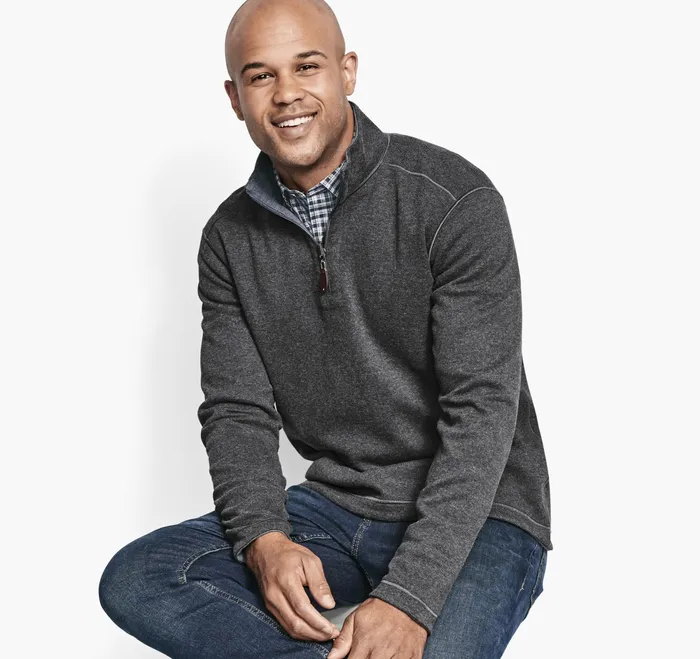 Johnston and Murphy Sweaters and Knits Men Reversible Solid QuarterZip Charcoalblue Johnston and Murphy Sweaters and Knits Men Reversible Solid QuarterZip Charcoalblue