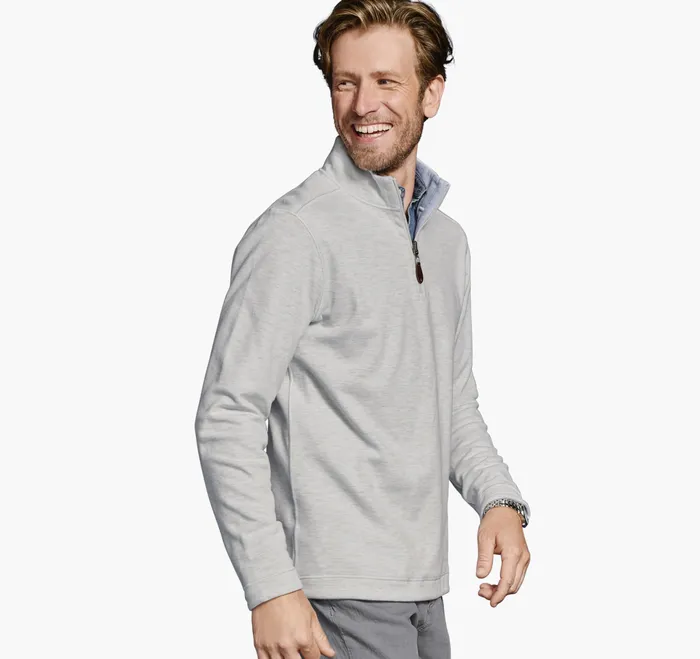 Johnston and Murphy Sweaters and Knits Men Reversible Solid QuarterZip Whitestorm