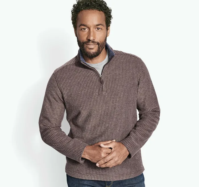 Johnston and Murphy Sweaters and Knits Men Waffle Quarter Zip Brown