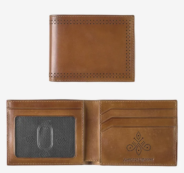 Johnston and Murphy Wallets MenBags and Leather Goods Hudson Perforated Billfold Brown Burnished