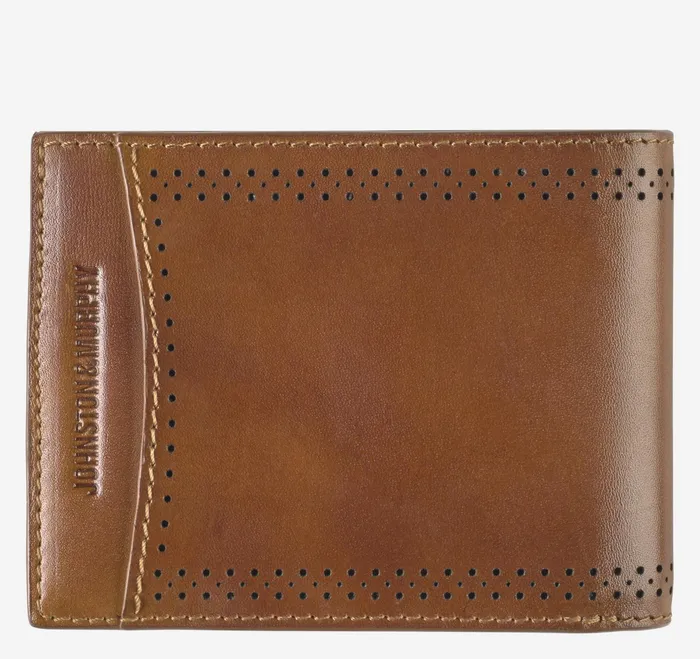 Johnston and Murphy Wallets MenBags and Leather Goods Hudson Perforated Billfold Brown Burnished Johnston and Murphy Wallets MenBags and Leather Goods Hudson Perforated Billfold Brown Burnished