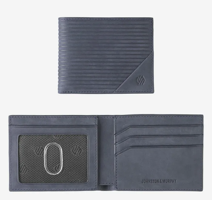 Johnston and Murphy Wallets MenBags and Leather Goods Jackson Scored OilTanned Bill Navy Oiled