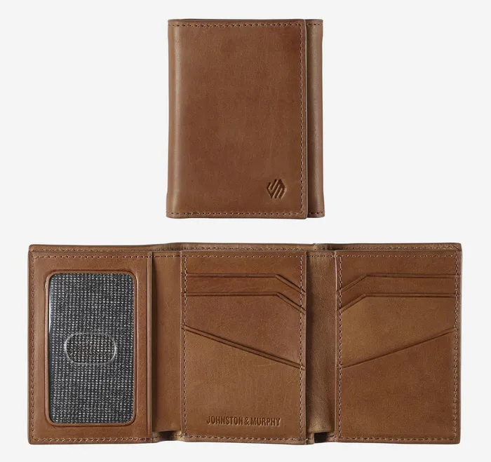 Johnston and Murphy Wallets MenBags and Leather Goods Rhodes Trifold Wallet Tan Full Grain Johnston and Murphy Wallets MenBags and Leather Goods Rhodes Trifold Wallet Tan Full Grain