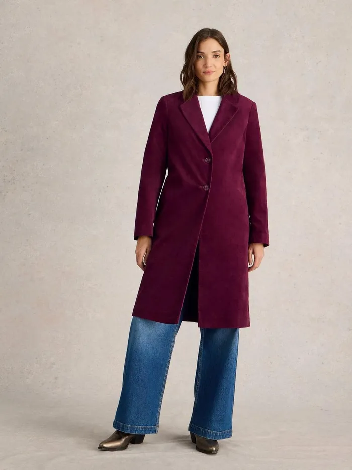 Kamila Velvet Coat Dk Plum Women White Stuff Coats and Jackets