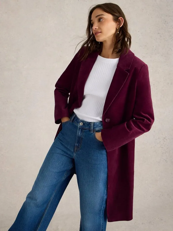 Kamila Velvet Coat Dk Plum Women White Stuff Coats and Jackets Kamila Velvet Coat Dk Plum Women White Stuff Coats and Jackets