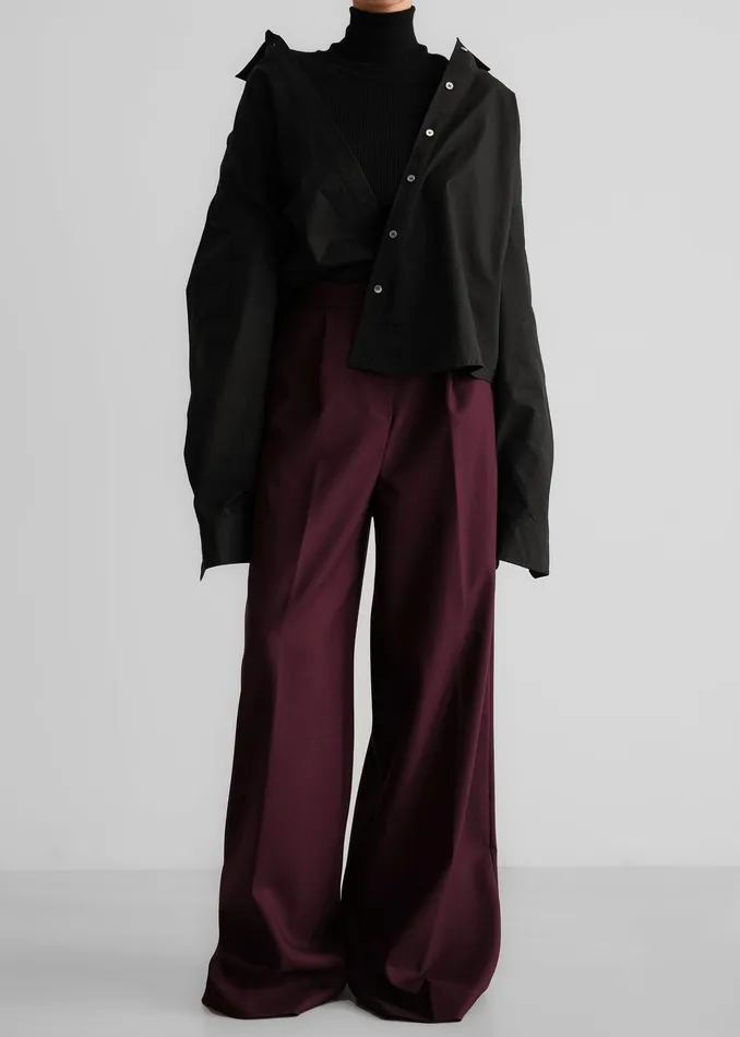 Kamila Wide Leg Trousers 8211 Burgundy Women The Frankie Shop Clothing