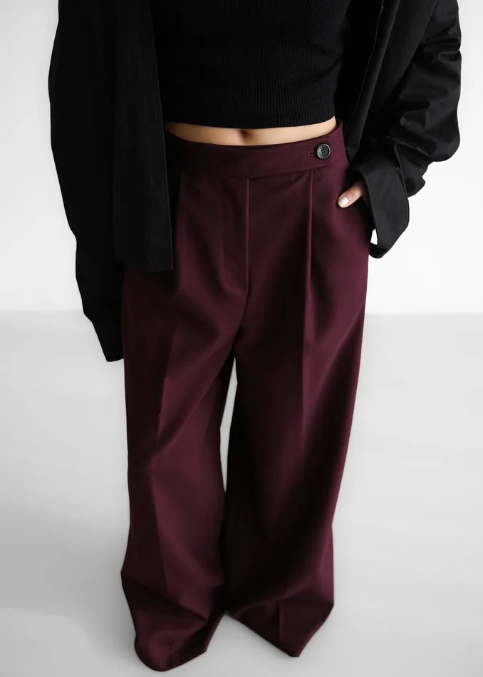 Kamila Wide Leg Trousers 8211 Burgundy Women The Frankie Shop Clothing